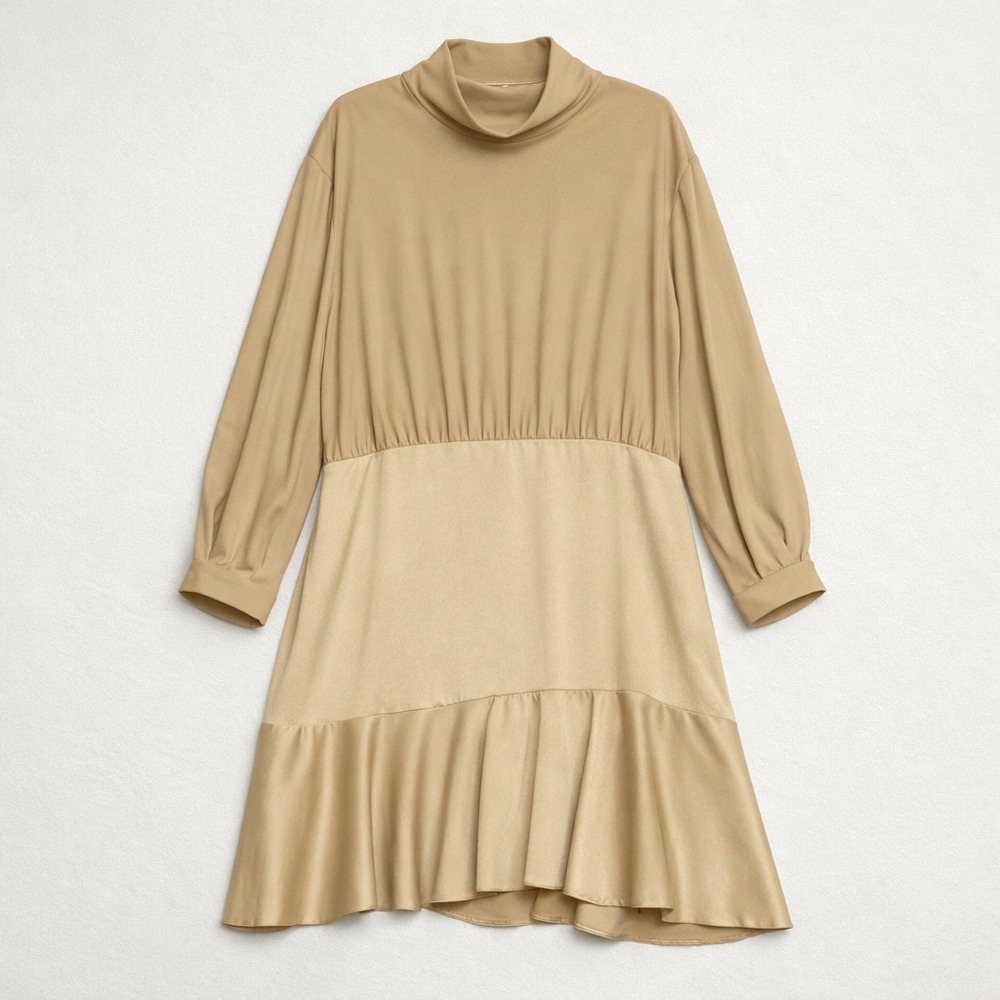 Asos Closet London Curves Beige Tiered Midi Dress US 24 Long Sleeve